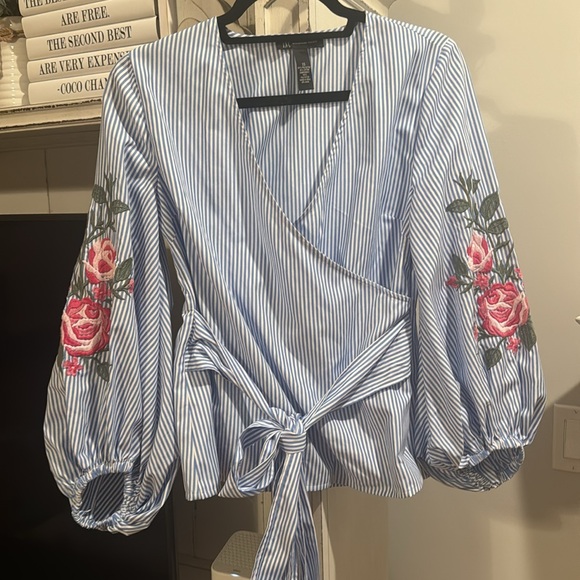 International Concepts Embroidered Striped Blouse - Picture 4 of 8